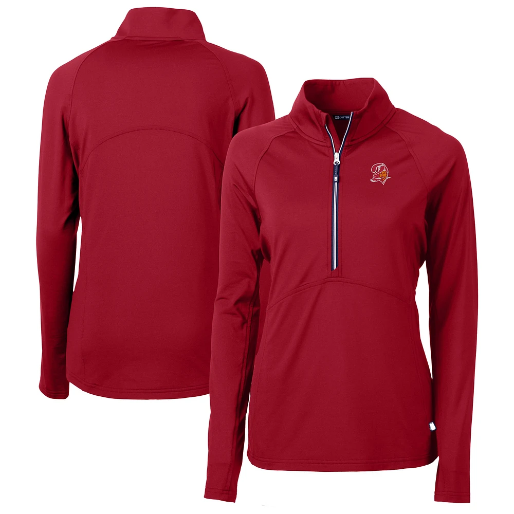 Women's Cutter & Buck Red Tampa Bay Buccaneers Historical Adapt Eco Knit Stretch Recycled Raglan Half-Zip Top