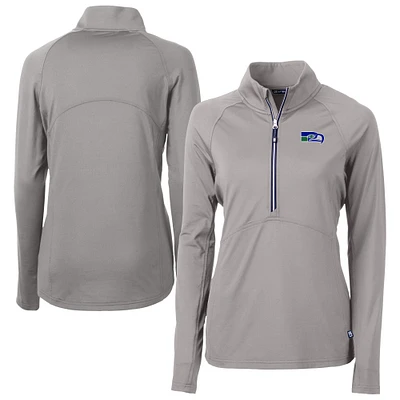 Women's Cutter & Buck Gray Seattle Seahawks Historical Adapt Eco Knit Stretch Recycled Raglan Half-Zip Top