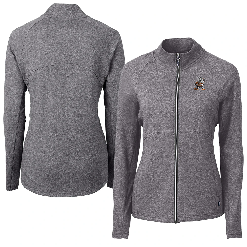 Women's Cutter & Buck Heather Black Cleveland Browns Adapt Eco Knit Full-Zip Jacket