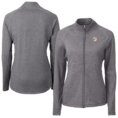Women's Cutter & Buck Heather Black Miami Dolphins Adapt Eco Knit Full-Zip Jacket