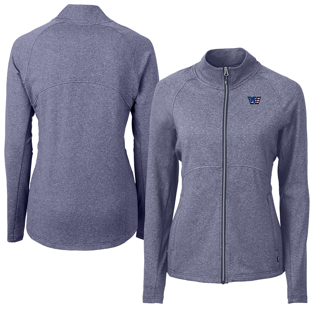 Women's Cutter & Buck Heather Navy Washington Commanders Adapt Eco Knit Full-Zip Jacket