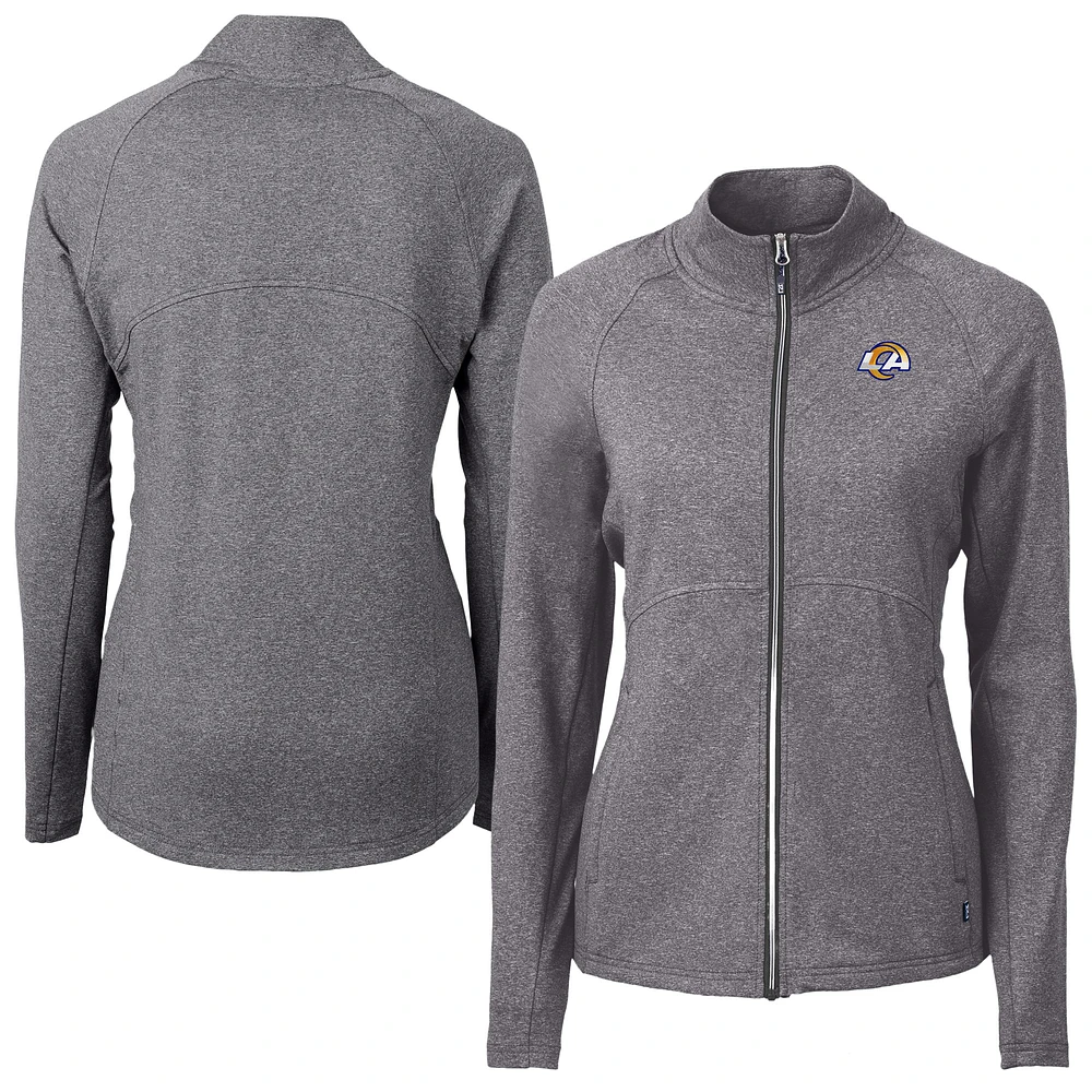 Women's Cutter & Buck Heather Black Los Angeles Rams Adapt Eco Knit Full-Zip Jacket