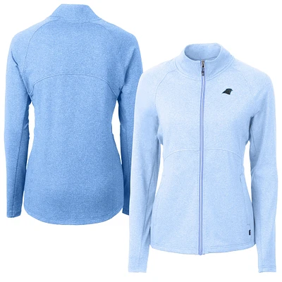 Women's Cutter & Buck Heather Powder Blue Carolina Panthers Adapt Eco Knit Full-Zip Jacket