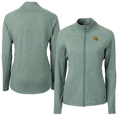 Women's Cutter & Buck Heather Green Bay Packers Adapt Eco Knit Full-Zip Jacket