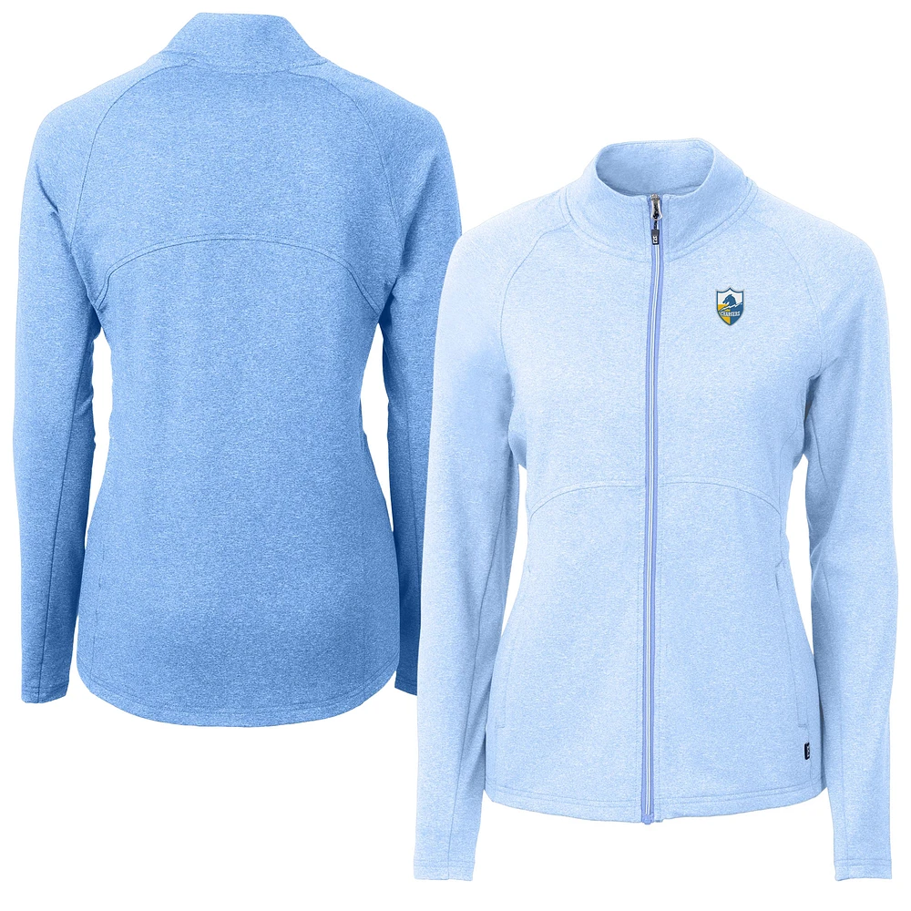 Women's Cutter & Buck Heather Powder Blue Los Angeles Chargers Adapt Eco Knit Full-Zip Jacket
