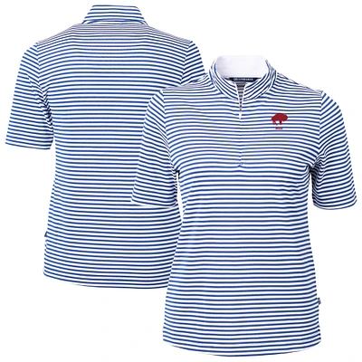 Women's Cutter & Buck Blue Buffalo Bills Virtue Eco Pique Stripe Recycled Quarter-Zip Top