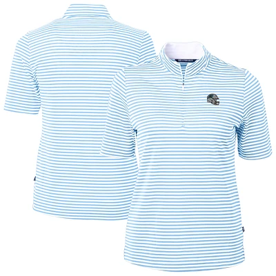 Women's Cutter & Buck Powder Blue Carolina Panthers Virtue Eco Pique Stripe Recycled Quarter-Zip Top