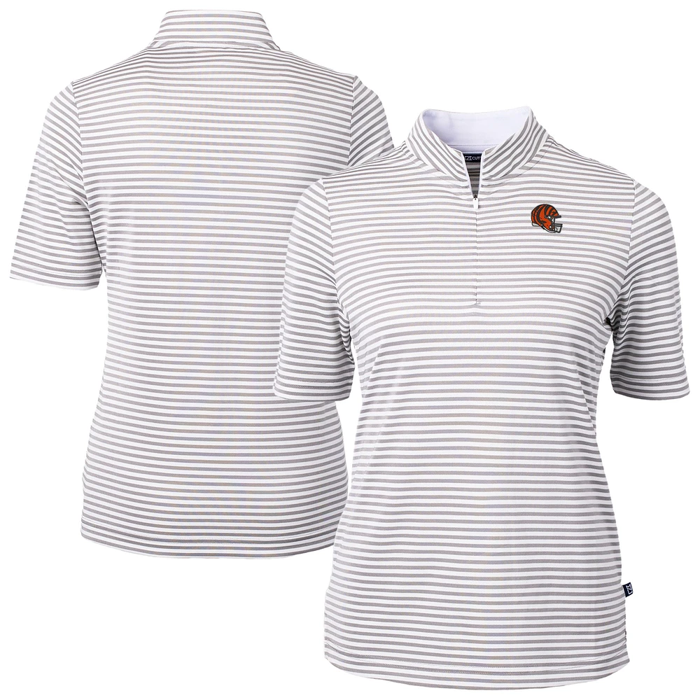 Women's Cutter & Buck Gray Cincinnati Bengals Virtue Eco Pique Stripe Recycled Quarter-Zip Top