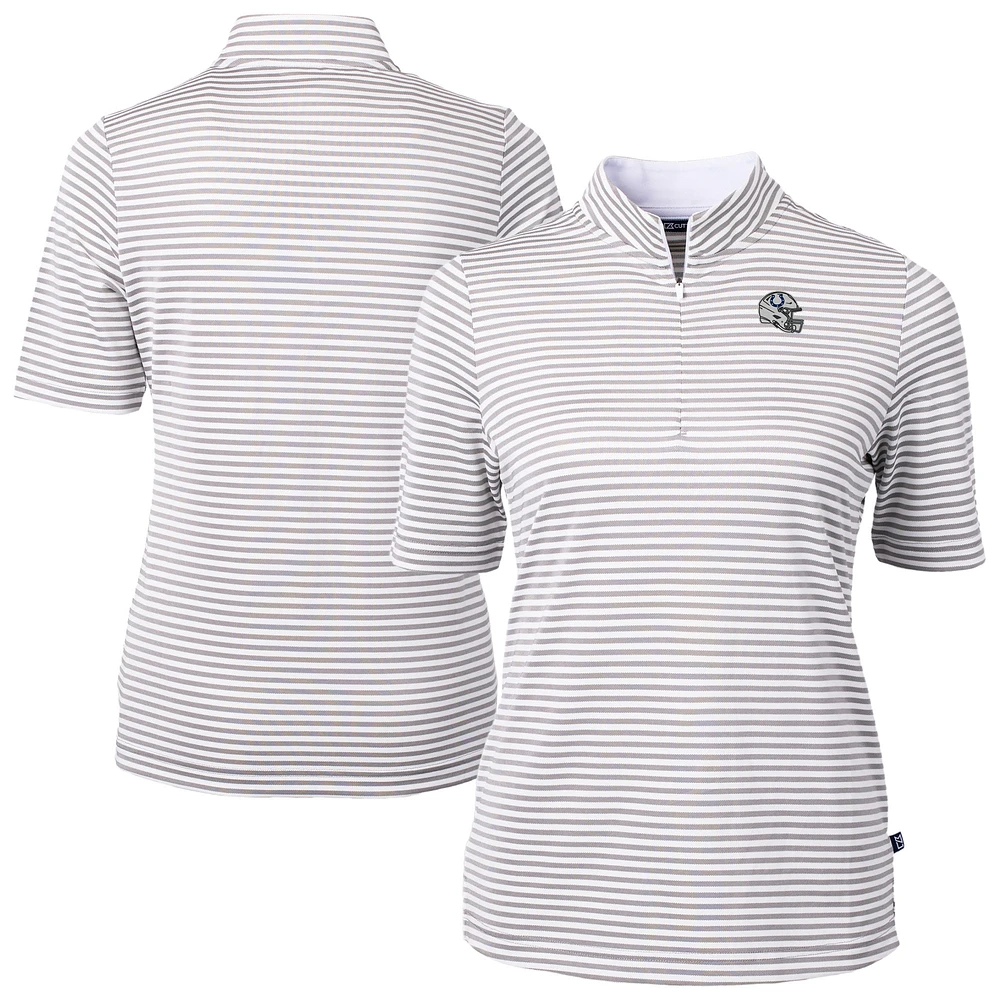 Women's Cutter & Buck Gray Indianapolis Colts Virtue Eco Pique Stripe Recycled Quarter-Zip Top
