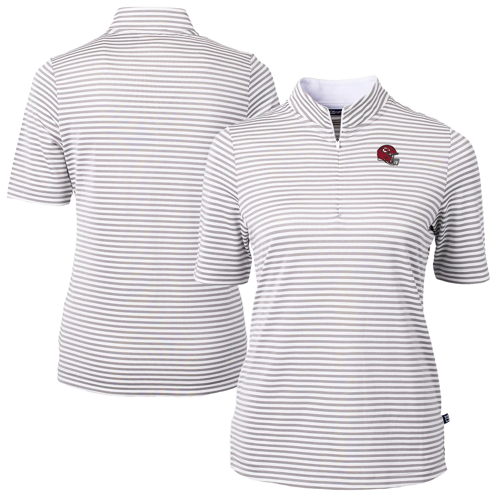 Women's Cutter & Buck Gray Kansas City Chiefs Virtue Eco Pique Stripe Recycled Quarter-Zip Top