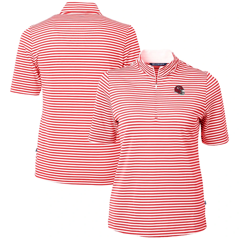 Women's Cutter & Buck Red Kansas City Chiefs Helmet Logo Virtue Eco Pique Stripe Recycled Quarter-Zip Top