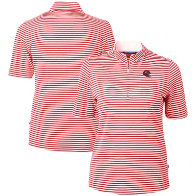 Women's Cutter & Buck Red Kansas City Chiefs Helmet Logo Virtue Eco Pique Stripe Recycled Quarter-Zip Top