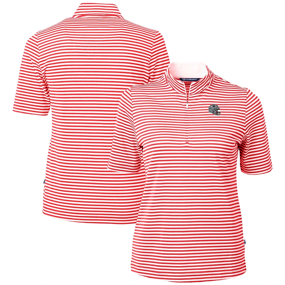 Women's Cutter & Buck Red New England Patriots Helmet Logo Virtue Eco Pique Stripe Recycled Quarter-Zip Top