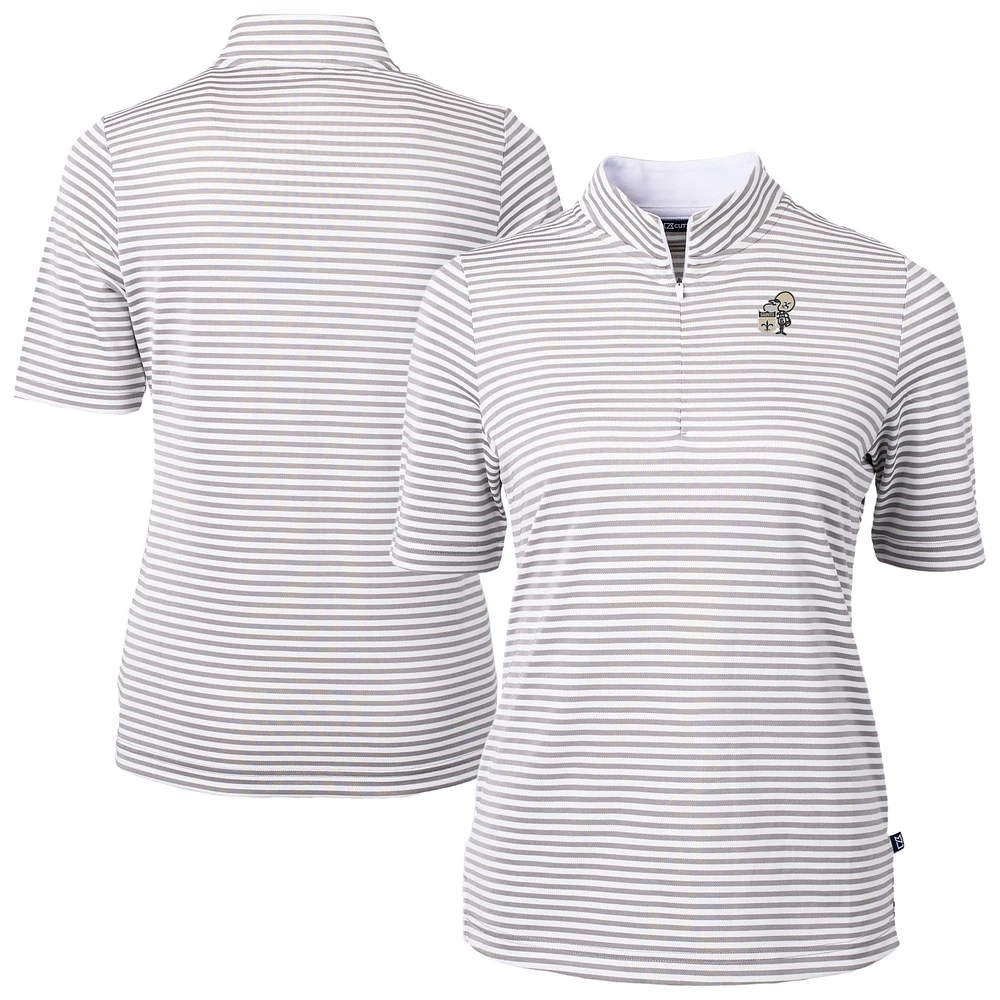 Women's Cutter & Buck Gray New Orleans Saints Virtue Eco Pique Stripe Recycled Quarter-Zip Top