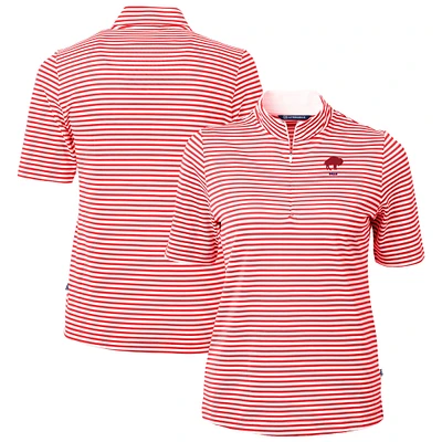 Women's Cutter & Buck Red Buffalo Bills Virtue Eco Pique Stripe Recycled Quarter-Zip Top