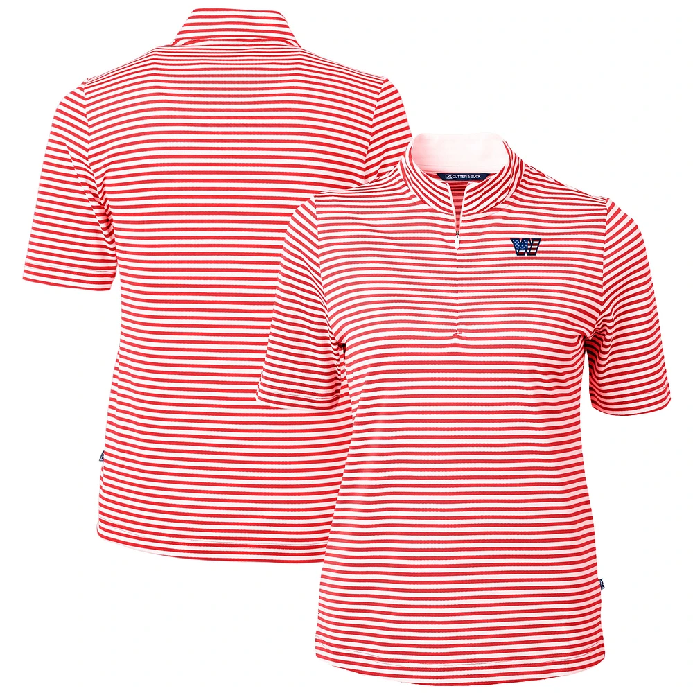 Women's Cutter & Buck Red Washington Commanders Americana Virtue Eco Pique Stripe Recycled Quarter-Zip Top