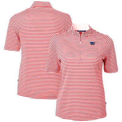 Women's Cutter & Buck Red Washington Commanders Americana Virtue Eco Pique Stripe Recycled Quarter-Zip Top