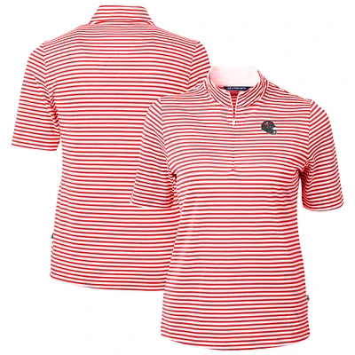 Women's Cutter & Buck Red Tampa Bay Buccaneers Helmet Logo Virtue Eco Pique Stripe Recycled Quarter-Zip Top