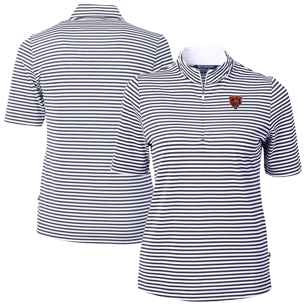 Women's Cutter & Buck Navy Chicago Bears Virtue Eco Pique Stripe Recycled Quarter-Zip Top