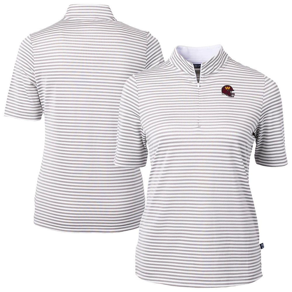 Women's Cutter & Buck Gray Washington Commanders Virtue Eco Pique Stripe Recycled Quarter-Zip Top
