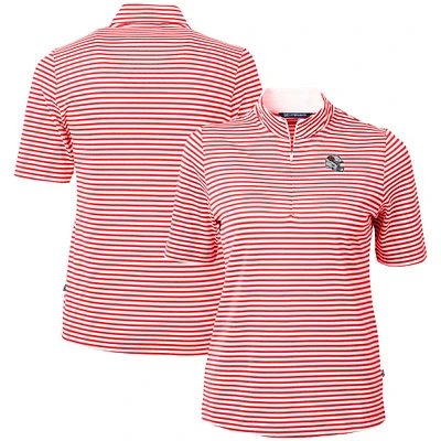 Women's Cutter & Buck Red Arizona Cardinals Helmet Logo Virtue Eco Pique Stripe Recycled Quarter-Zip Top