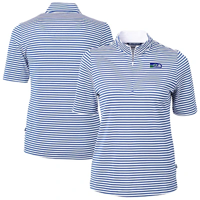 Women's Cutter & Buck Blue Seattle Seahawks Virtue Eco Pique Stripe Recycled Quarter-Zip Top