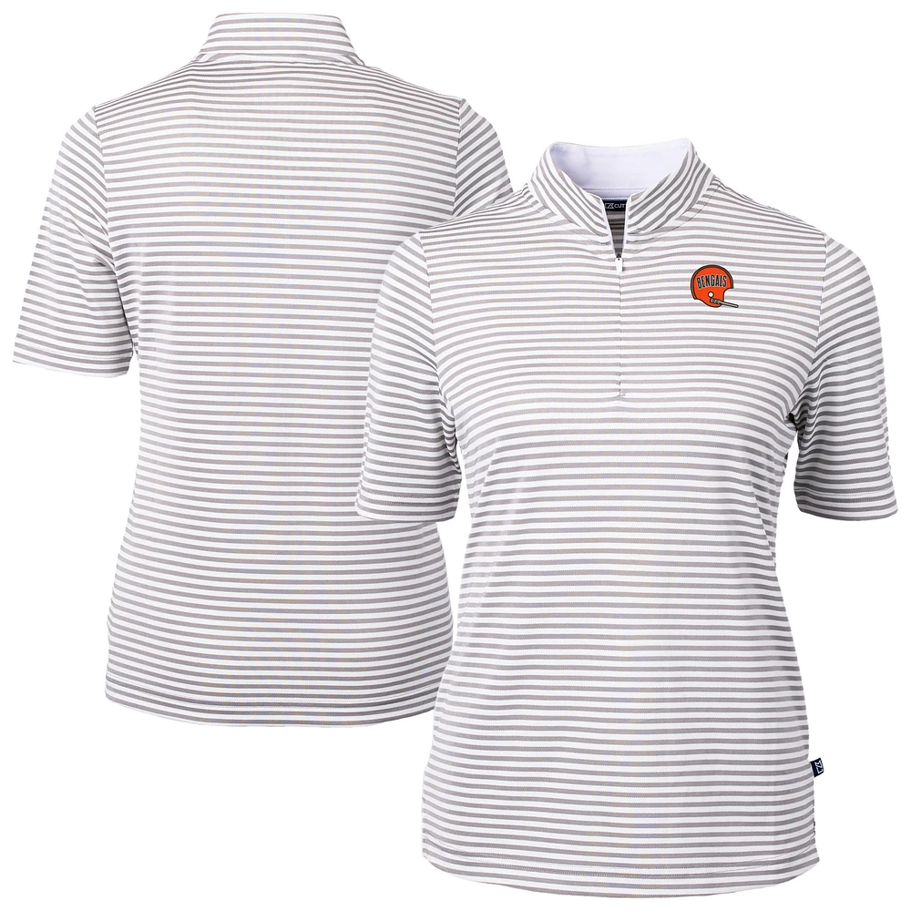 Women's Cutter & Buck Gray Cincinnati Bengals Virtue Eco Pique Stripe Recycled Quarter-Zip Top