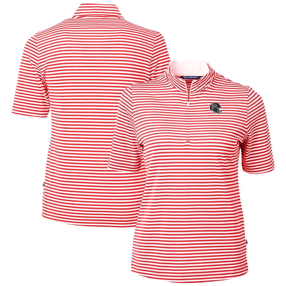 Women's Cutter & Buck Red Atlanta Falcons Helmet Logo Virtue Eco Pique Stripe Recycled Quarter-Zip Top