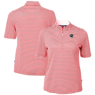 Women's Cutter & Buck Red Atlanta Falcons Helmet Logo Virtue Eco Pique Stripe Recycled Quarter-Zip Top