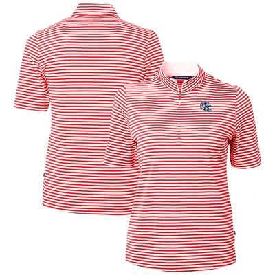 Women's Cutter & Buck Red Buffalo Bills Helmet Logo Virtue Eco Pique Stripe Recycled Quarter-Zip Top