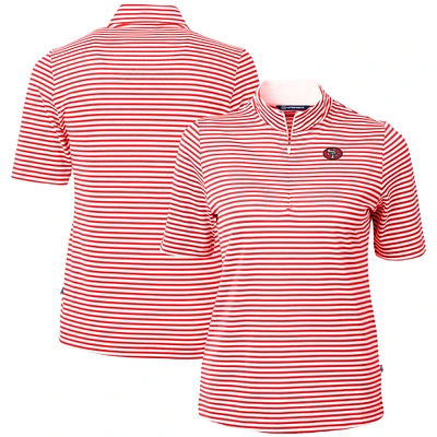 Women's Cutter & Buck Red San Francisco 49ers Helmet Logo Virtue Eco Pique Stripe Recycled Quarter-Zip Top