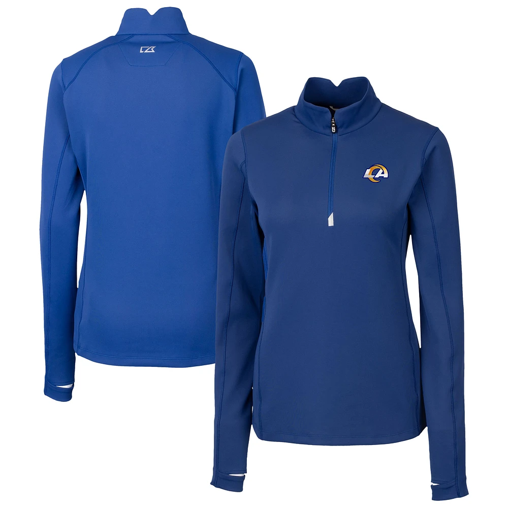 Women's Cutter & Buck Blue Los Angeles Rams Traverse Stretch Quarter-Zip Pullover Top