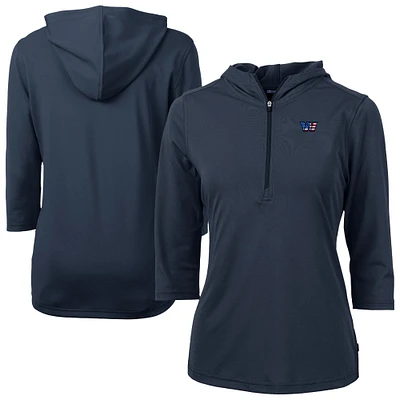 Women's Cutter & Buck Navy Washington Commanders DryTec Virtue Eco Pique Recycled 3/4-Sleeve Half-Zip Pullover Hoodie