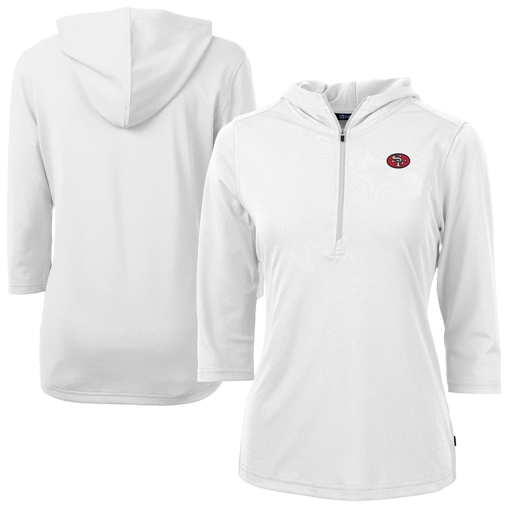 Women's Cutter & Buck White San Francisco 49ers DryTec Virtue Eco Pique Recycled 3/4-Sleeve Half-Zip Pullover Hoodie