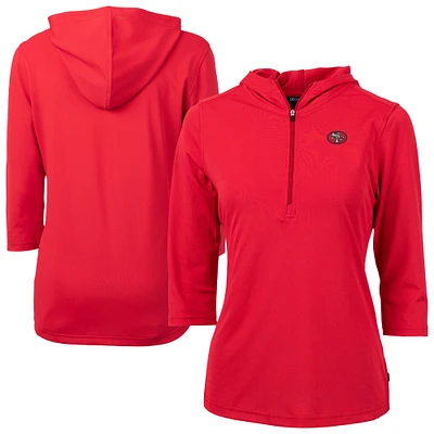 Women's Cutter & Buck Red San Francisco 49ers DryTec Virtue Eco Pique Recycled 3/4-Sleeve Half-Zip Pullover Hoodie