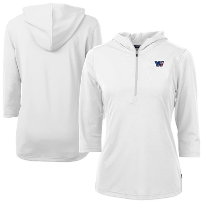 Women's Cutter & Buck White Washington Commanders DryTec Virtue Eco Pique Recycled 3/4-Sleeve Half-Zip Pullover Hoodie