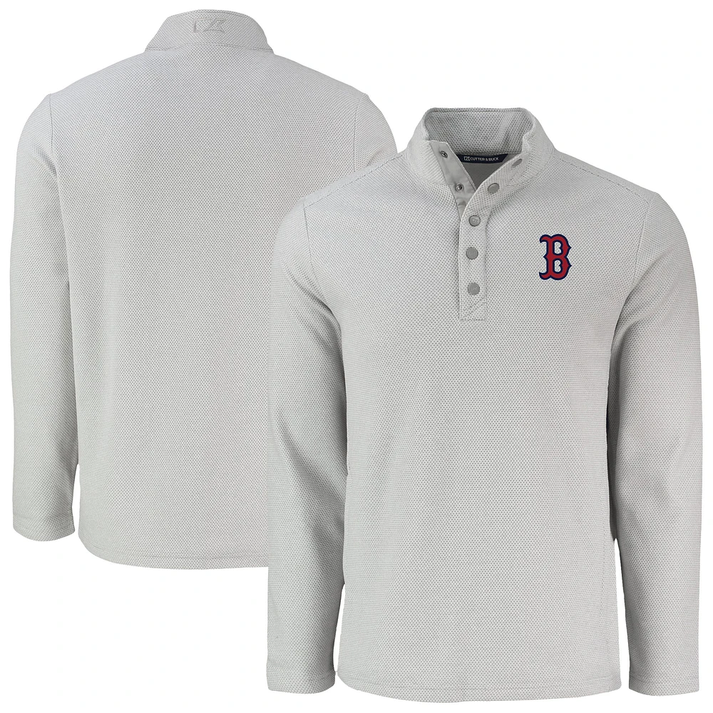 Men's Cutter & Buck Gray Boston Red Sox Hunts Point Eco Textured Fleece Recycled Half-Snap Sweatshirt