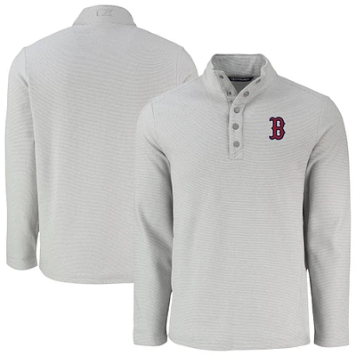 Men's Cutter & Buck Gray Boston Red Sox Hunts Point Eco Textured Fleece Recycled Half-Snap Sweatshirt