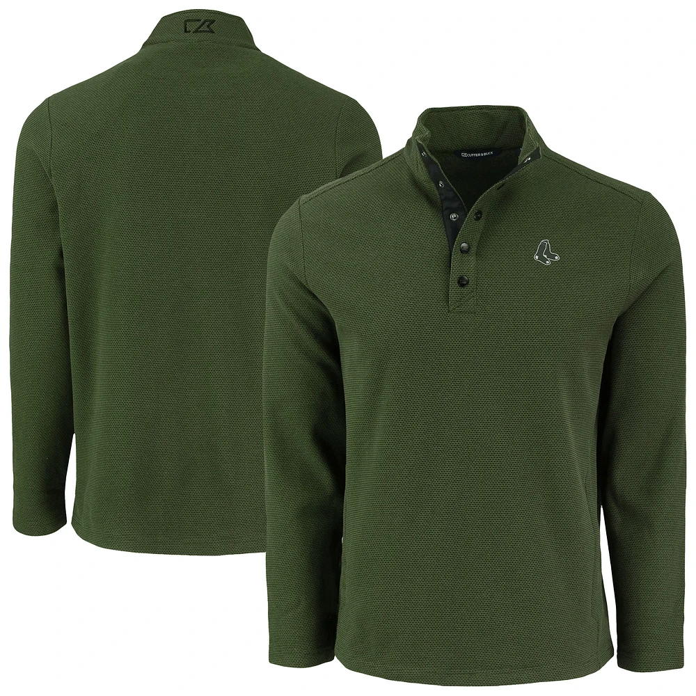 Men's Cutter & Buck Green Boston Red Sox Hunts Point Eco Textured Fleece Recycled Half-Snap Sweatshirt