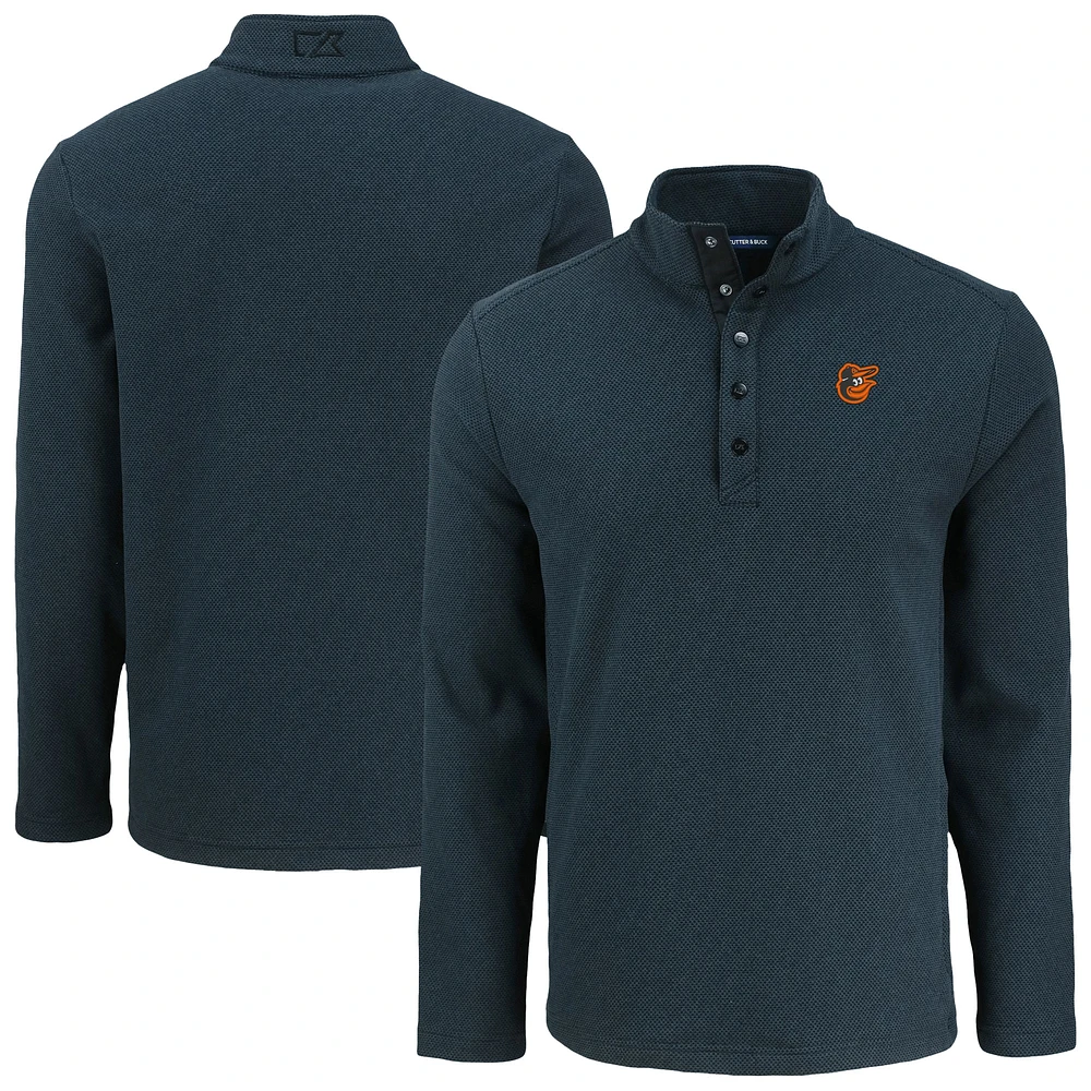 Men's Cutter & Buck Black Baltimore Orioles Hunts Point Eco Textured Fleece Recycled Half-Snap Sweatshirt