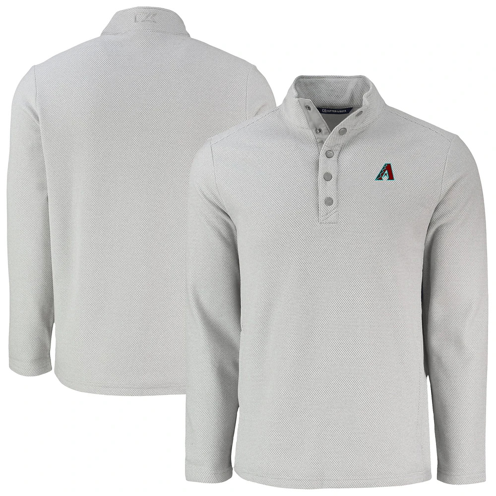 Men's Cutter & Buck Gray Arizona Diamondbacks Hunts Point Eco Textured Fleece Recycled Half-Snap Sweatshirt