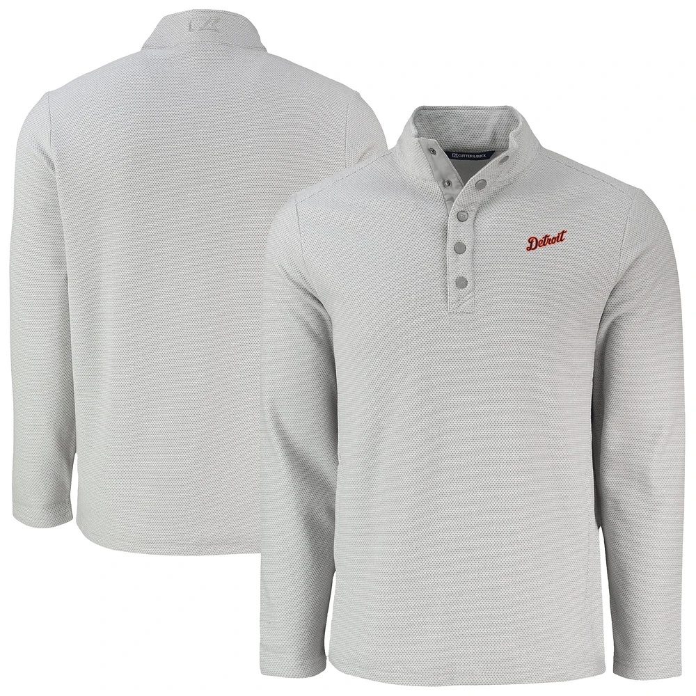 Men's Cutter & Buck Gray Detroit Tigers Hunts Point Eco Textured Fleece Recycled Half-Snap Sweatshirt
