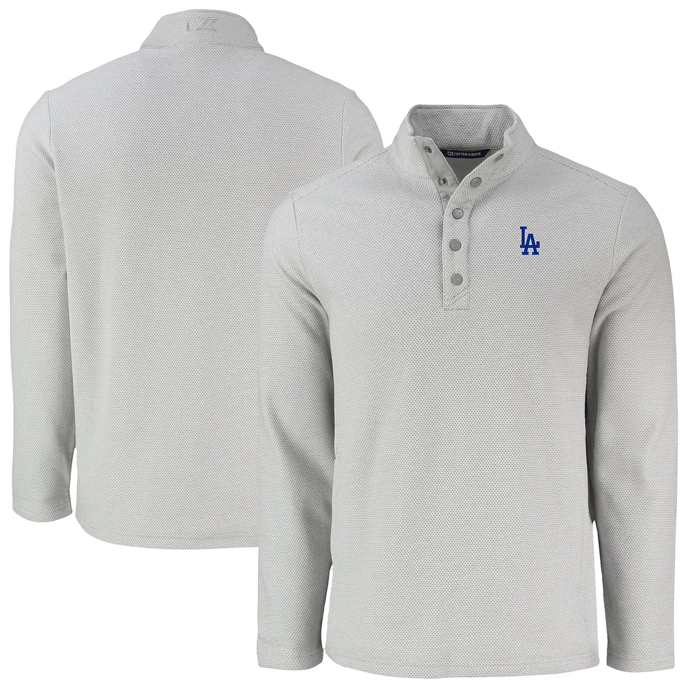 Men's Cutter & Buck Gray Los Angeles Dodgers Hunts Point Eco Textured Fleece Recycled Half-Snap Sweatshirt