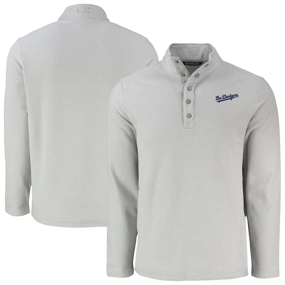 Men's Cutter & Buck Gray Los Angeles Dodgers Hunts Point Eco Textured Fleece Recycled Half-Snap Sweatshirt