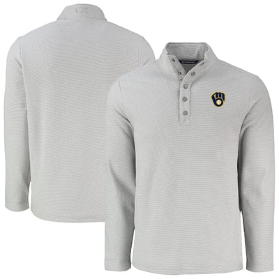 Men's Cutter & Buck Gray Milwaukee Brewers Hunts Point Eco Textured Fleece Recycled Half-Snap Sweatshirt