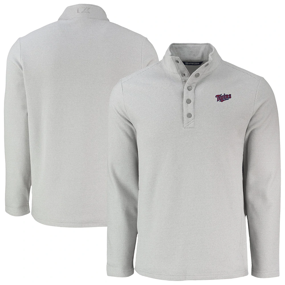 Men's Cutter & Buck Gray Minnesota Twins Hunts Point Eco Textured Fleece Recycled Half-Snap Sweatshirt