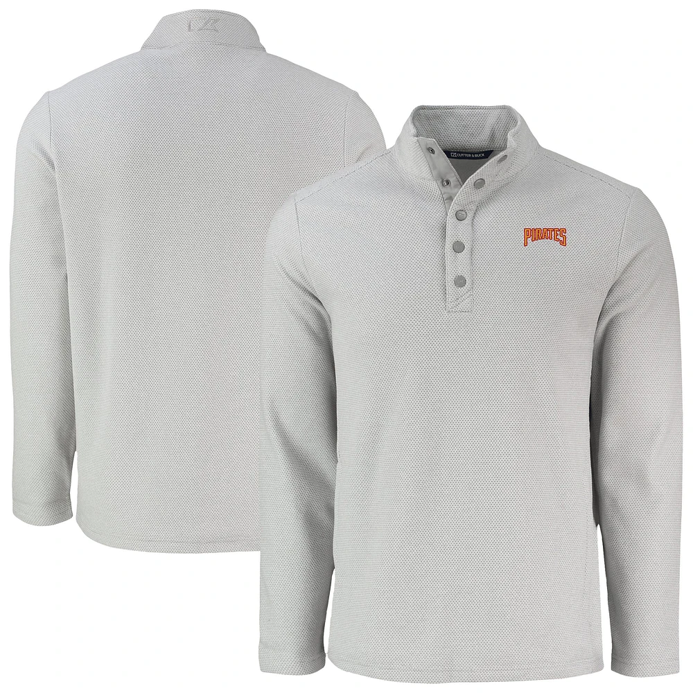 Men's Cutter & Buck Gray Pittsburgh Pirates Hunts Point Eco Textured Fleece Recycled Half-Snap Sweatshirt