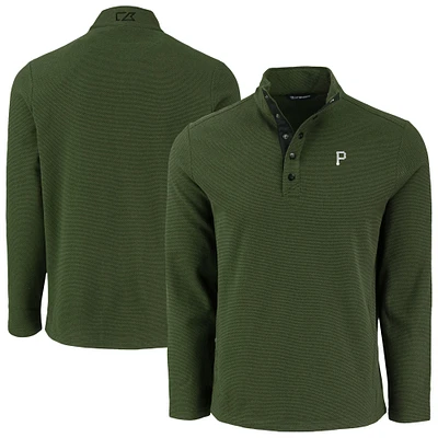 Men's Cutter & Buck Green Pittsburgh Pirates Hunts Point Eco Textured Fleece Recycled Half-Snap Sweatshirt