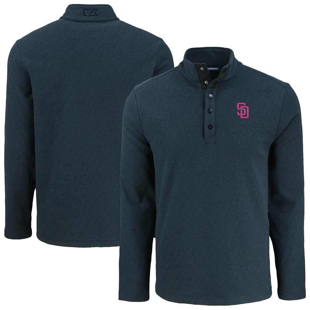 Men's Cutter & Buck San Diego Padres Hunts Point Eco Textured Fleece Recycled Half-Snap Sweatshirt