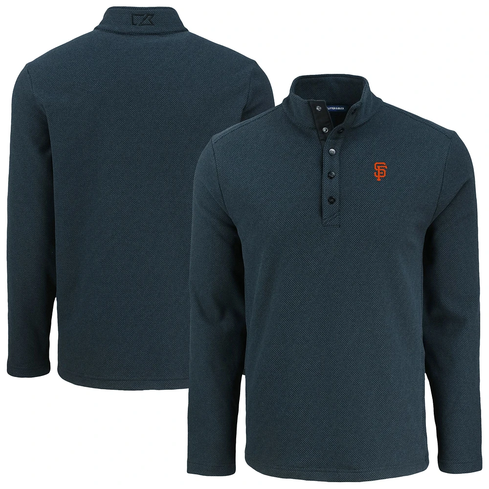 Men's Cutter & Buck Black San Francisco Giants Hunts Point Eco Textured Fleece Recycled Half-Snap Sweatshirt